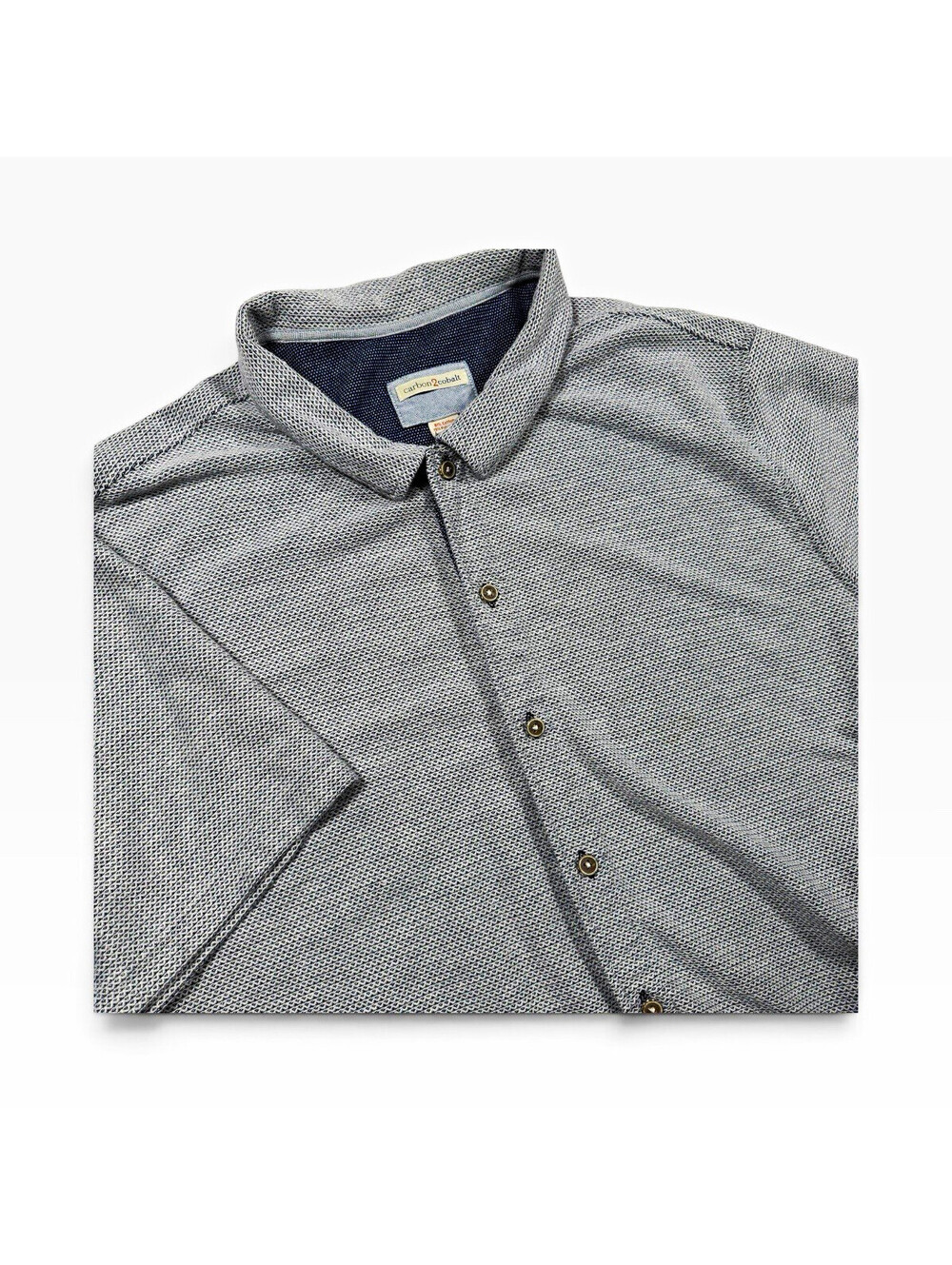 carbon2cobalt Men’s XL Gray Short Sleeve Solid Knit Button-Up Point Collar